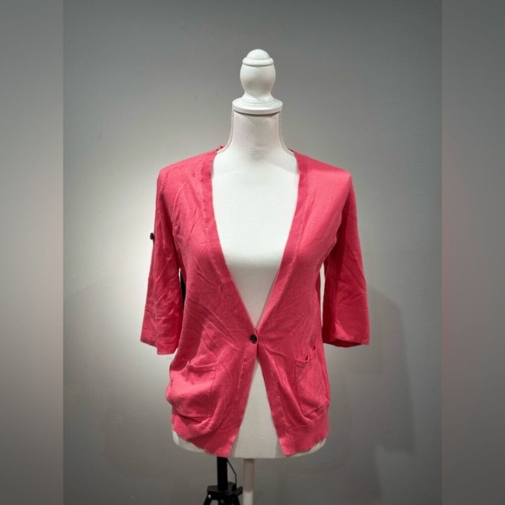 CLEAROUT! Coral Pink GAP Factory Roll Sleeve Cardigan Size M EUC